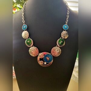 Paparazzi Silver Tone Blue and Green Dragonfly Statement Necklace